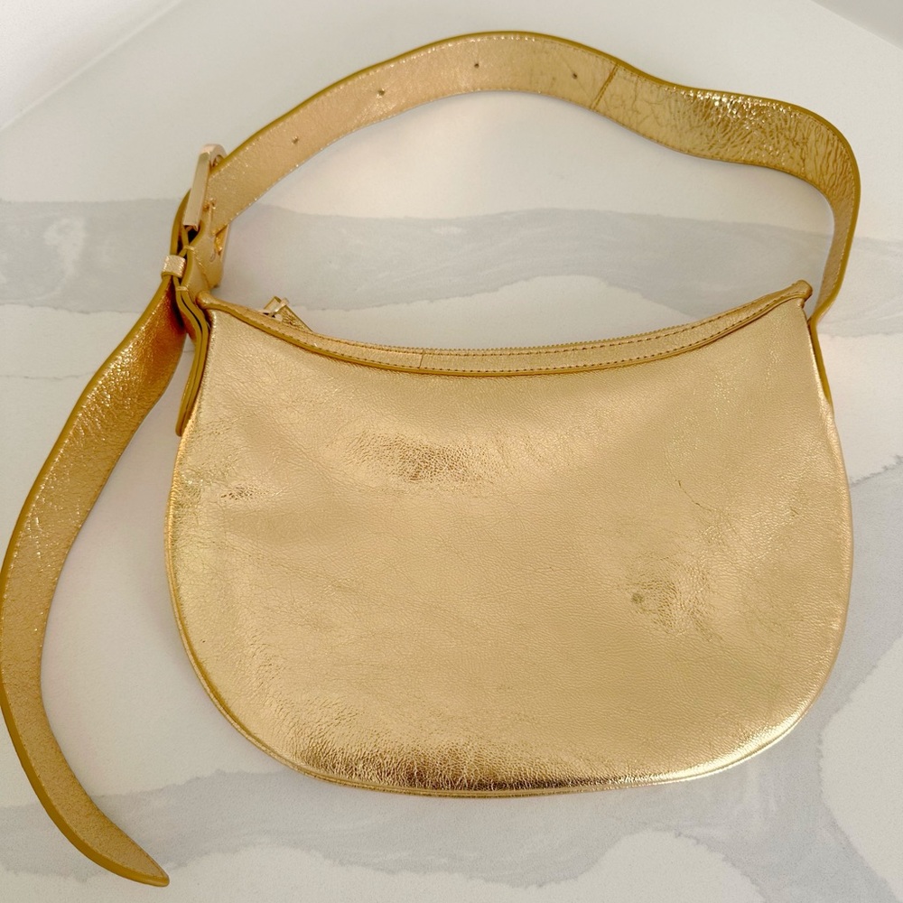 MANGO Metallic Gold Leather Shoulder Bag